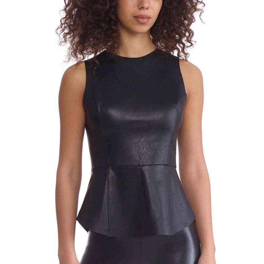 NEW COMMANDO faux leather peplum shell top in black